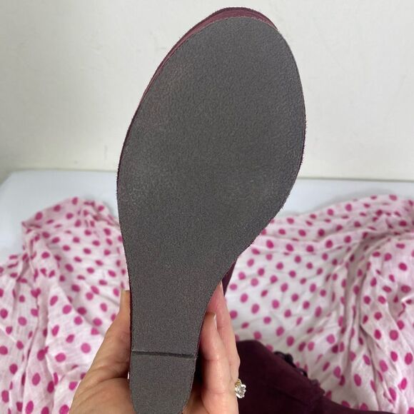 Steve Madden Burgundy Platform retro Wedge Shoes sz 9M faux suede - Picture 7 of 8